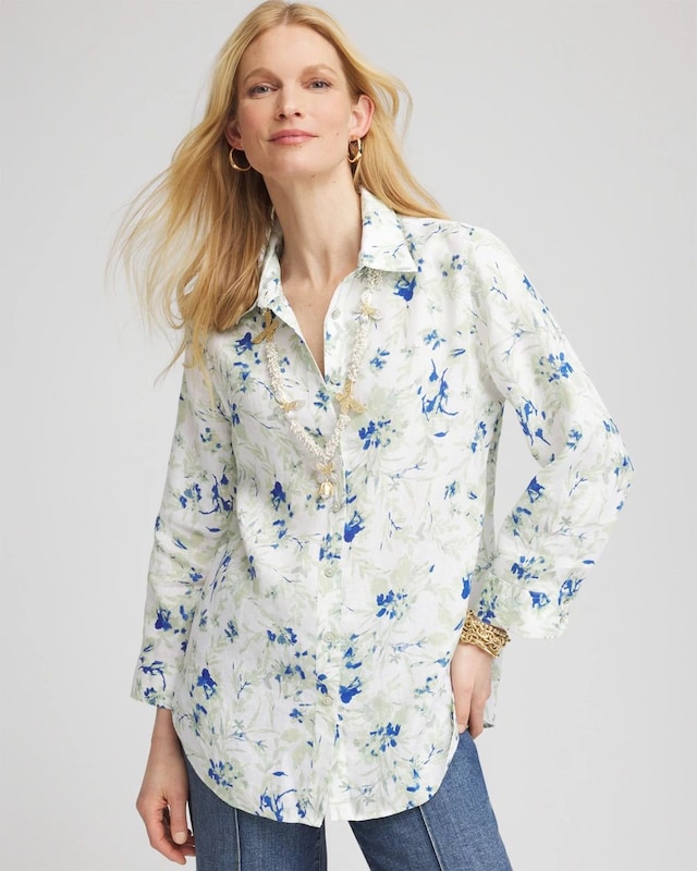No Iron Floral Linen Shirt